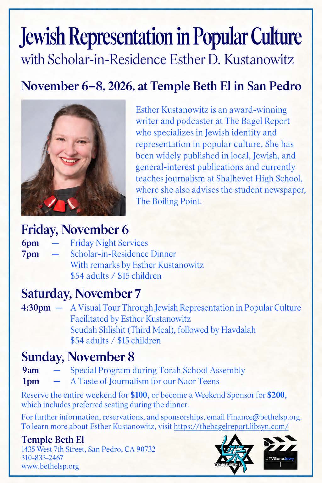 Save the Date! Scholar in Residence Weekend with Esther Kustanowitz